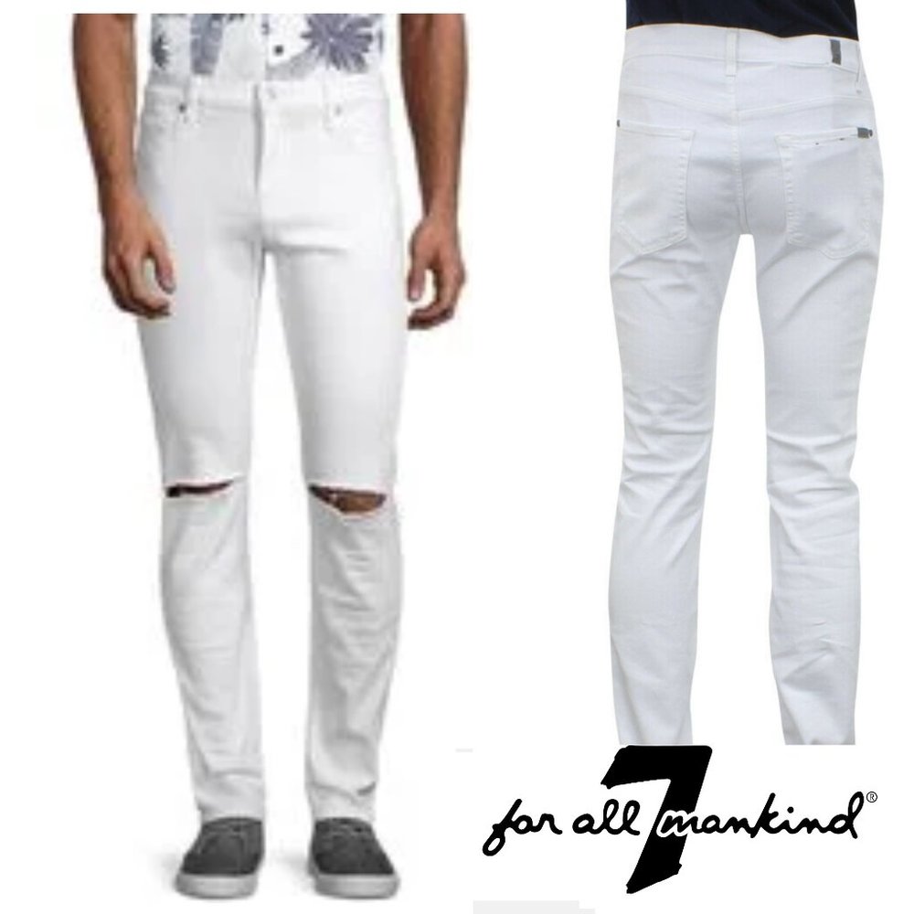 7 For All Man Kind. Cut Knee Paxtyn Men's jeans. NWT. All White. Slim fit